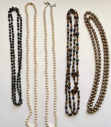 Long Strands Of Glass & Faux Pearls- Fashion Necklaces