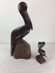 Two Handcarved Wooden Pelicans