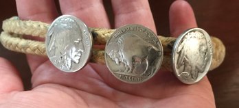 Vintage Rope Men's Size Bracelet Of Buffalo Nickel Old Coins, Native American Jewelry