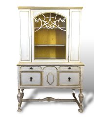 Vintage White And Yellow French Style China Hutch * Please Note Separate Pick Up Location