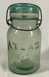Vintage Atlas E-Z SEAL- Blue Glass Jar With Lid