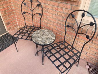 Black Metal Chairs & Small Table