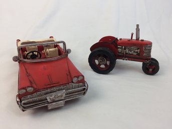 Vintage Red Toyu Tractor And Car