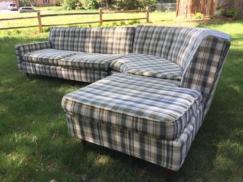 Amazing 2 Piece Mid Century Plaid Sofa- Great Condition- Slight Sun Fade Vintage Material-plan To Have Cleaned