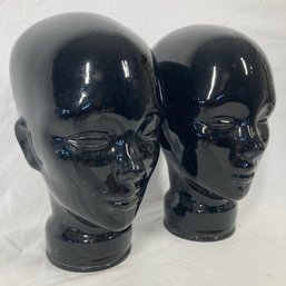Pair Of Black Glass Display Heads