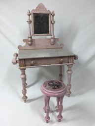 Pink Doll Vanity With White Top & Stool
