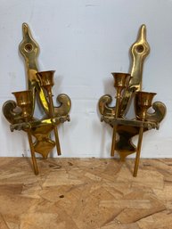 Two Brass Hanging Candelabras