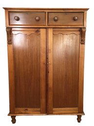 Tall Antique Wood Cabinet With Carved Detail