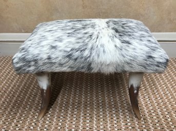 Cowhide And Bullhorn Footstool