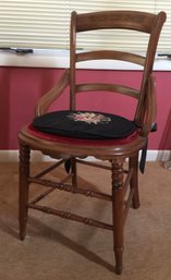 Antique Wooden Chair With Needlepoint Seat Pad