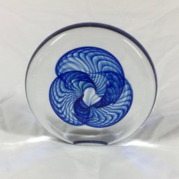 Beautiful Clear & Blue Signed Glass Art
