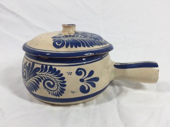 Blue & Cream Mexican Bean Pot With Lid- See Photos For Condition