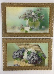 Pair Of Gold Tone Framed Floral Art