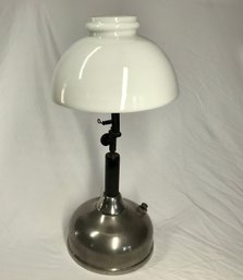 Vintage Metal Oil Lamp With White Glass Shade