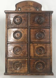 Antique Wooden Spice Cabinet With Printed Drawers