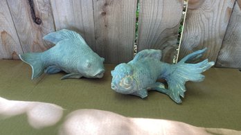 Outdoor Cast Fish Decor Set - See Photos For Condition- Some Damage