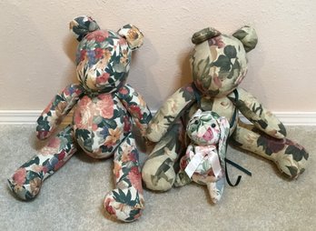 Set Of Three Floral Teddy Bears