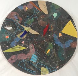 Super Colorful, Abstract Large Terracotta - 3-D Platter ( Some Damage To Raised Pieces)