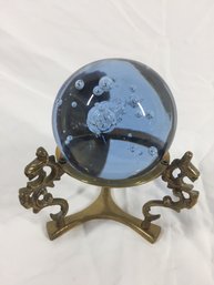 Glass Orb On Brass Stand