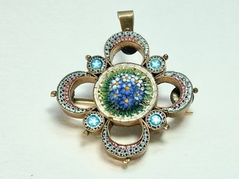 Micromosaic Pendant / Brooch Forget-Me-Not (*BELIEVED To Be Gold Filled And Brass- Due To BC Stamp)