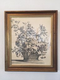 Framed Vintage Print Of Basket Bouquet