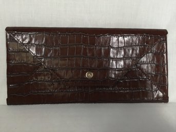 Brown Textured Leather Envelope Style Clutch