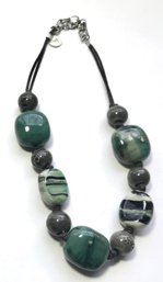 Couple Of Fashion Necklaces- Earthy Green Porcelain Beads & Clear Lucite Strand