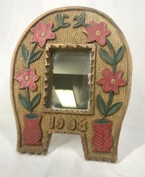 Antique Folk Art Detailed Hand-carved Framed Mirror 1908