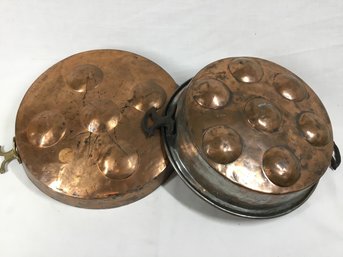 Pair Of Vintage Copper Hammered Egg/Escargot/mold With Brass & Iron Handles