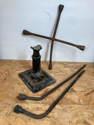 Antique Car Jack With Log Nut Wrenches