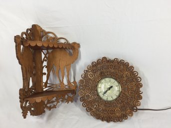 Vintage Wooden Camel Shelf  & Bill & Laura Dickey Walnut Shell  Wall Clock