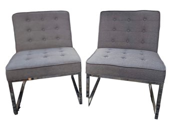 Pair Of Gray MCM Style Chairs With Chrome Legs