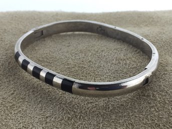 Mexican Silver & Onyx Hinged Cuff Bracelet
