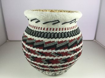 Very Cool Hand Beaded & Woven Basket