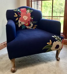 Navy Blue Large Floral Embroidered Club Chair With Nailheads (2 Of 4) See Photos