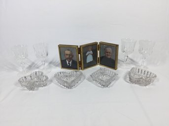 Glass Set With Gold Colored Picture Frames