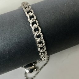 Hammered Sterling Curb Chain Bracelet With Small Occasional Diamond Chips