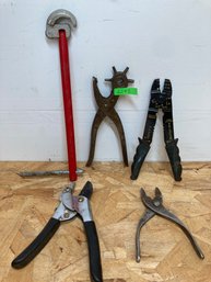 Tournament Of Tools Featuring Plumbers Basin Wrench, Leather Hole Punch, Wire Snips & More
