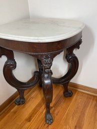 Beautiful Victorian Antique Gargoyle Detailed Wood Parlor Table With Granite Top