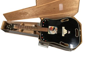 Leroy Davison Black Handmade Guitar With Unique 3 Shaped Sound Hole Design & Eagle Motif