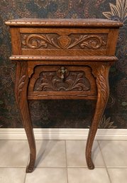 Beautiful Antique Hand Carved Two Legged Bathroom Table With Drawer