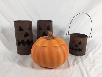 Halloween Jack O Lantern Cans & Pumpkin Dish