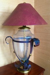 Hollywood Regency Table Lamp Bubble Glass With Metal Leaf Detail #2
