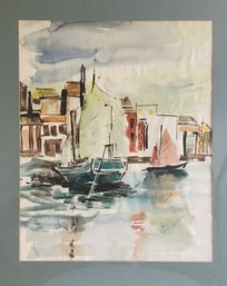 Watercolor Sailboats Scene By DJ Donovan- See Photos For Condition