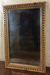 Beautiful Small Vintage Beveled Mirror In Textured Wood Frame