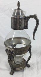 Vintage Silver Plated And Glass Coffee Tea Carafe Pot With Warmer Stand