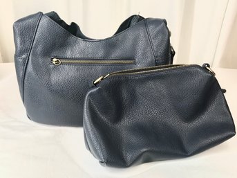 Joy Susan Navy Blue Handbag With Matching Makeup Bag- Like New