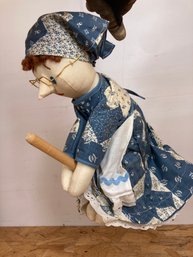 Housekeeper On A Wooden Spoon/broom Plush Hanging Decoration