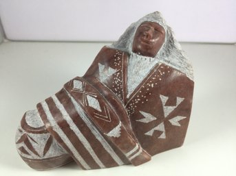 Wonderful Carved Person In Native Blanket- Signed