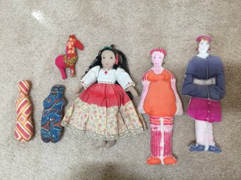 Group Of Vintage Handmade Cloth Dolls